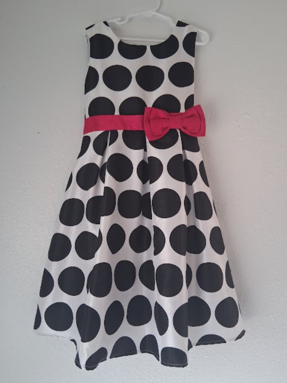 Cherokee girl's size 10 white, black and pink polka dot dress